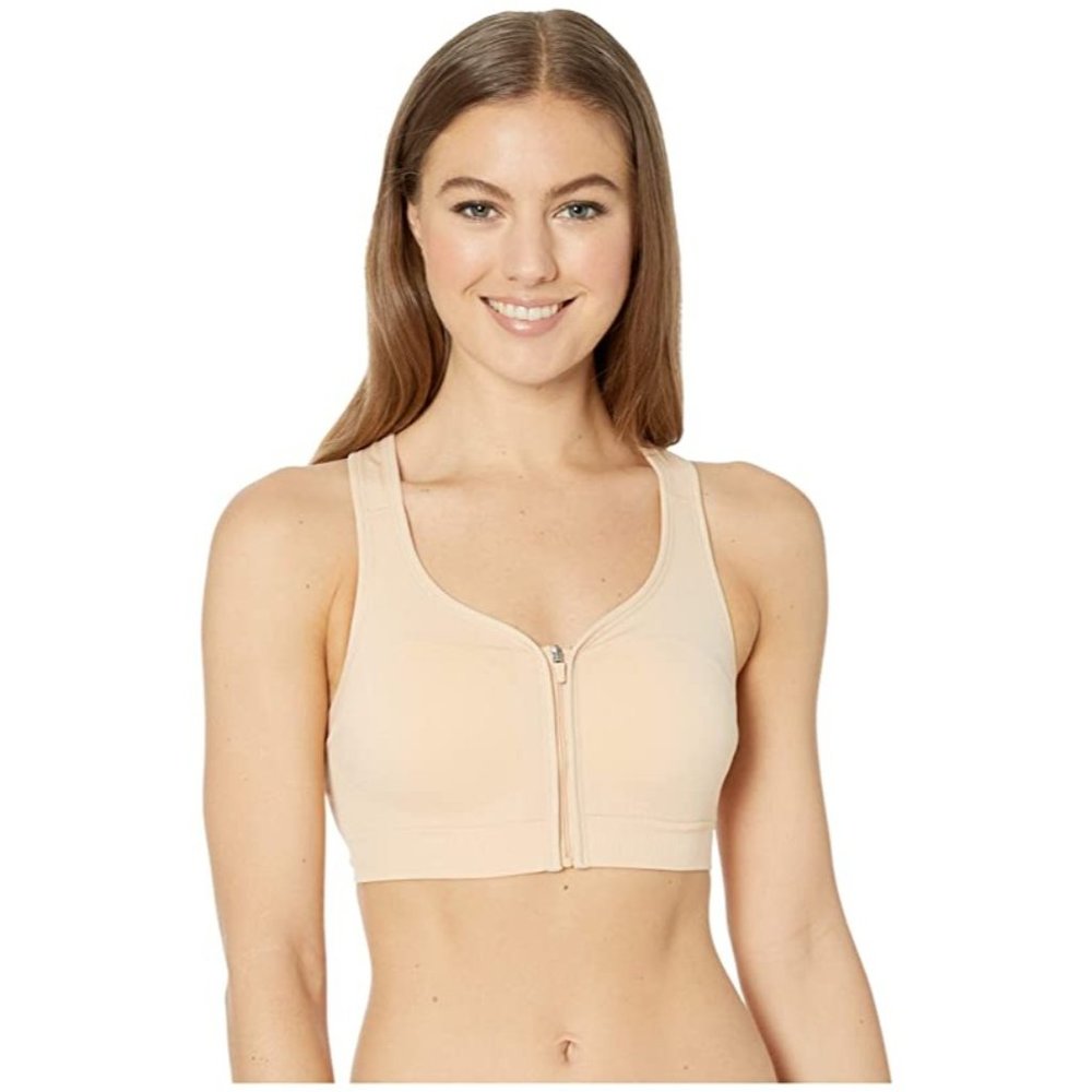 Jockey Sport Zip Front Seam Free Sports Bra 8856 SMALL NUDE NWT